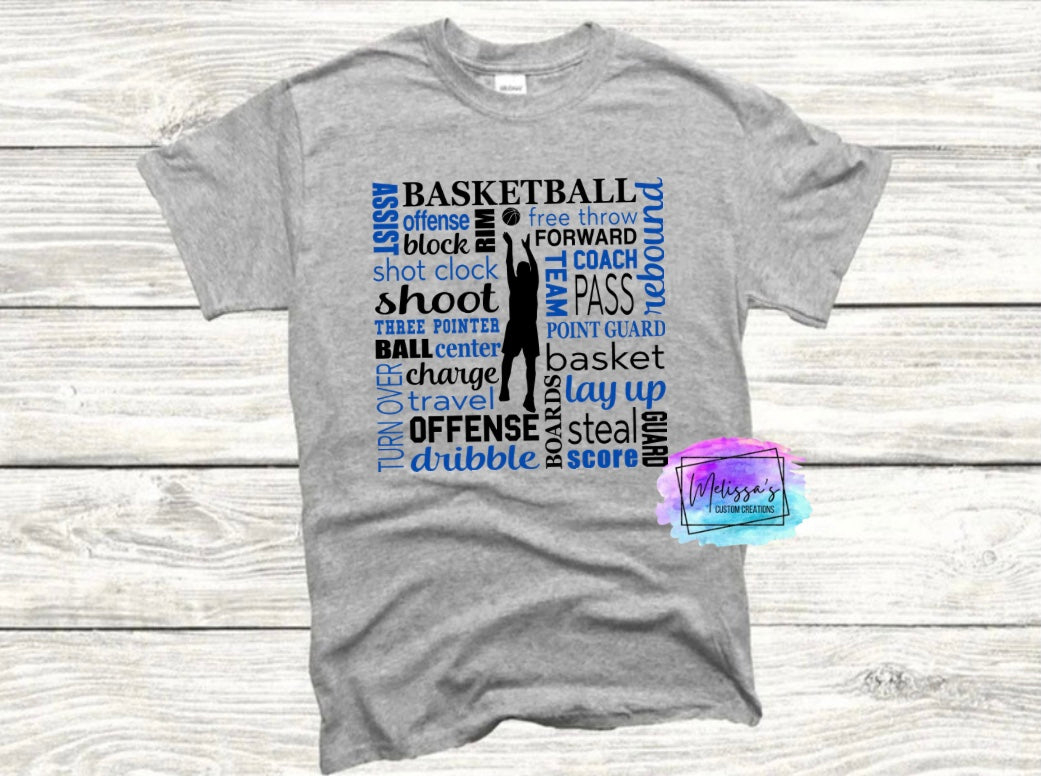 Male Basketball Words T-Shirt (Choose your colors)