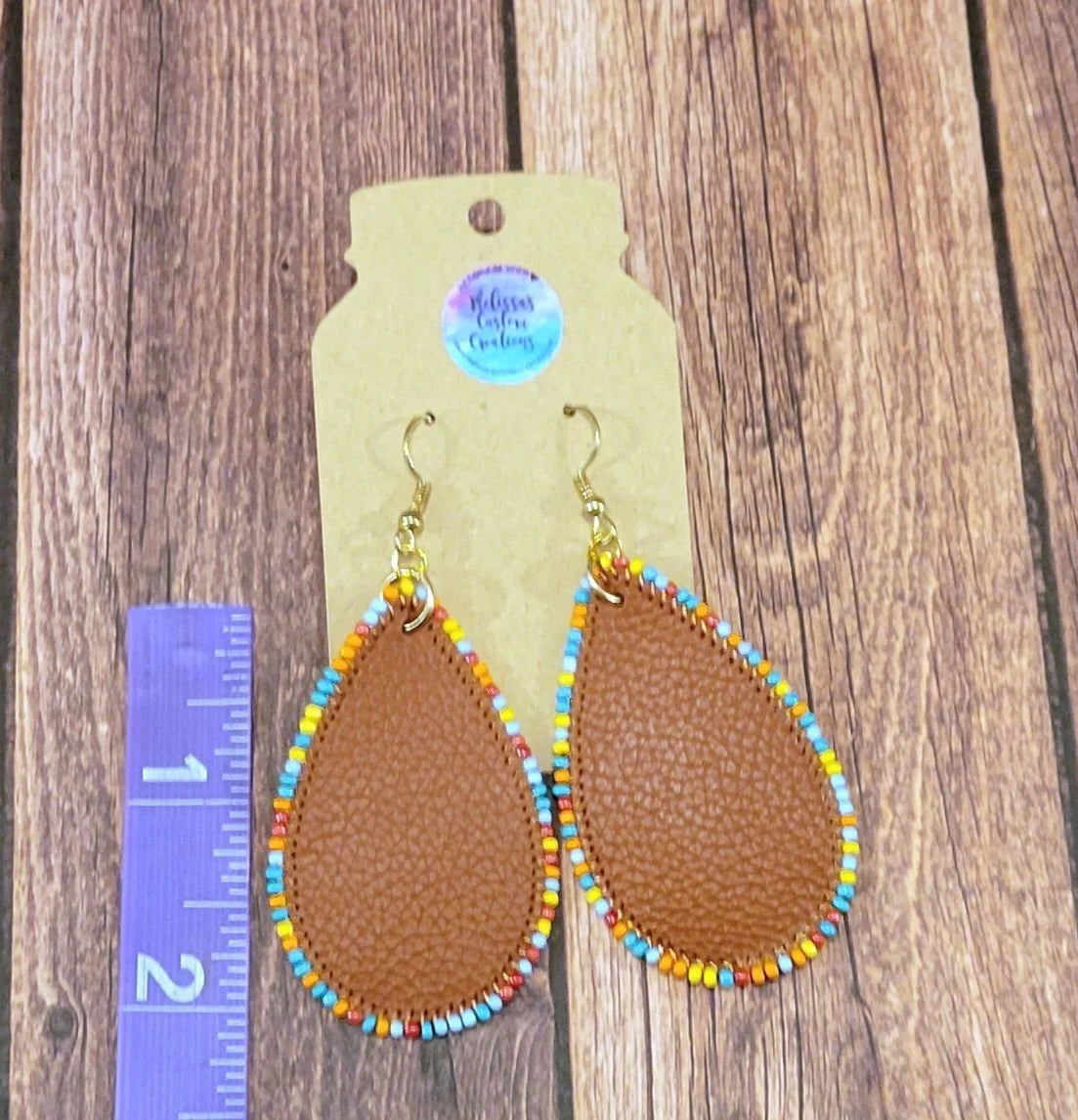 Beaded Faux Leather Teardrop Earrings (READY TO SHIP)