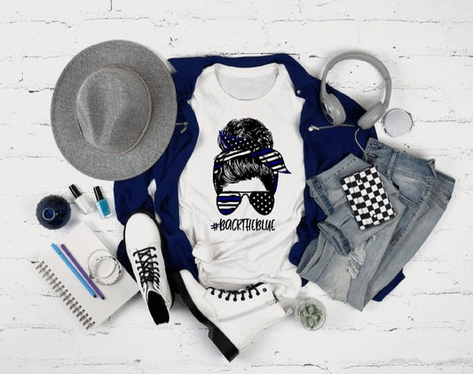 Messy Bun Back the Blue T-Shirt