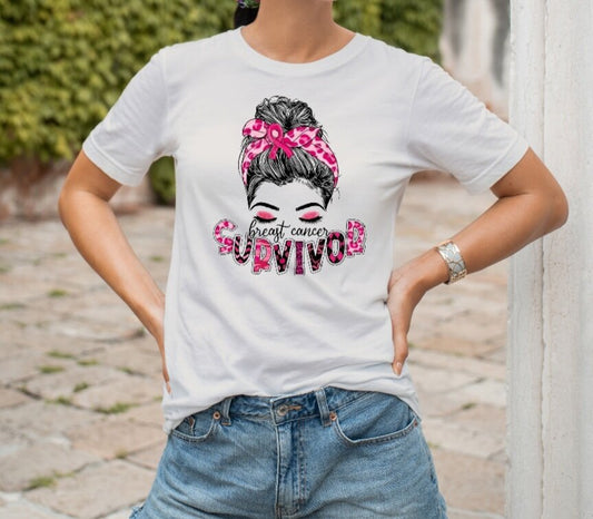 Breast Cancer Survivor Messy Bun T-Shirt
