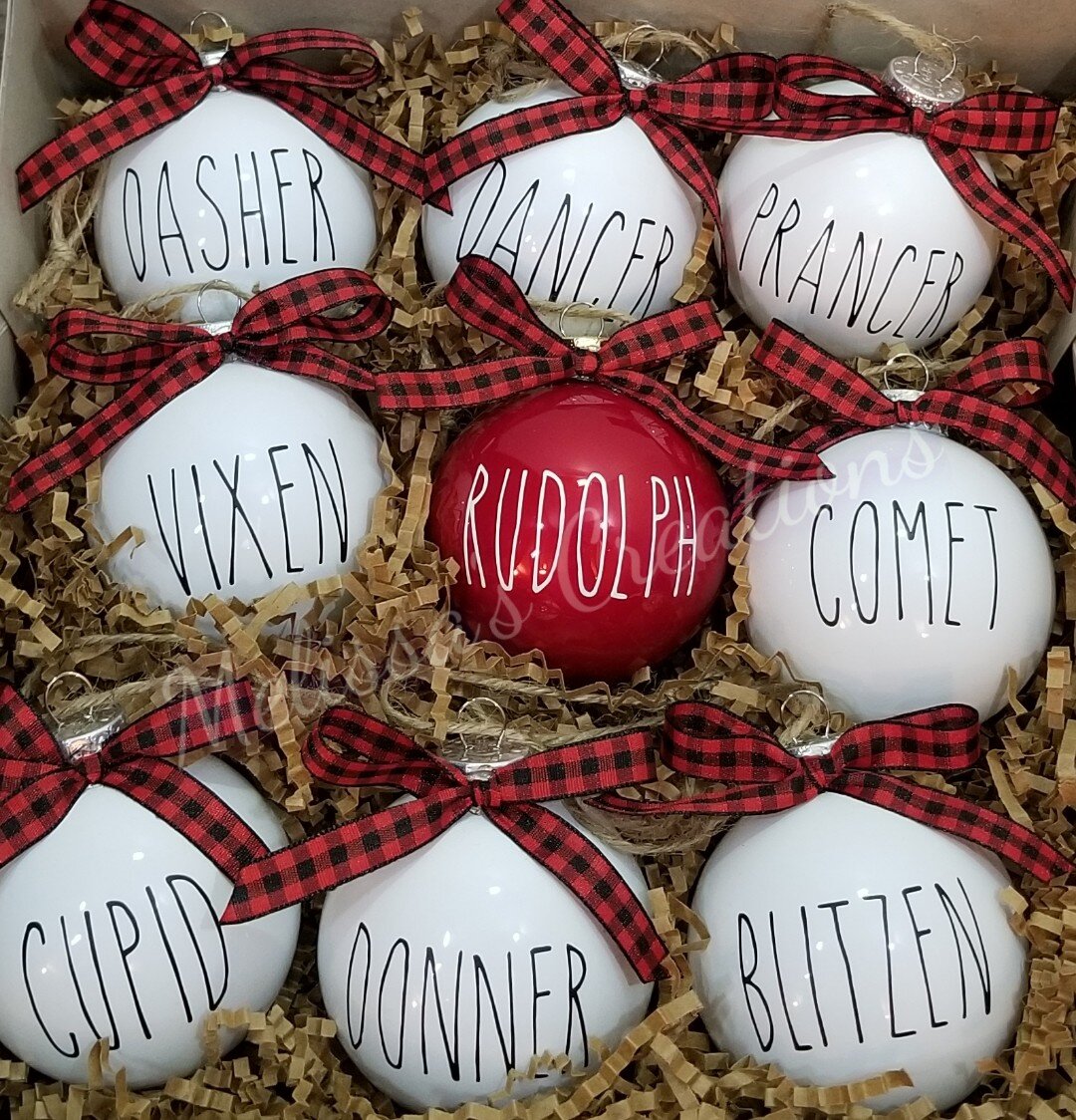 Farmhouse/Rae Dunn Inspired Reindeer Ornament Set