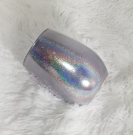 Holographic Glittered Stemless Wine Glass