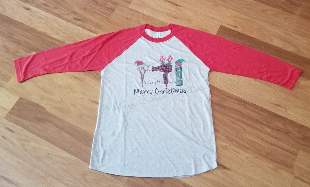 Hairstylist Merry Christmas 3/4-Sleeve Raglan