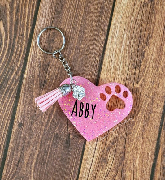 Personalized Pawprint Heart Keychain (Choose your colors)
